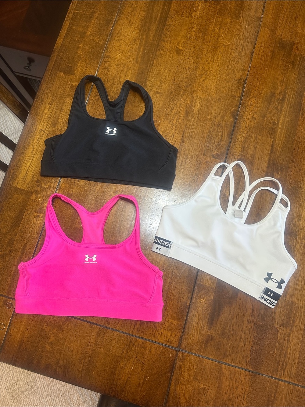 Under Armour 3-Pack Girls Racerback Sports Bras - Black, Hot Pink, White - M